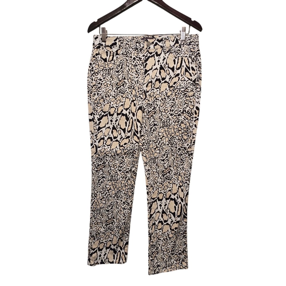 NYDJ Sheri‎ Slim Jeans Womens Sz 8 Stretch Leopard Lift Tuck Mobwife Safari Crop